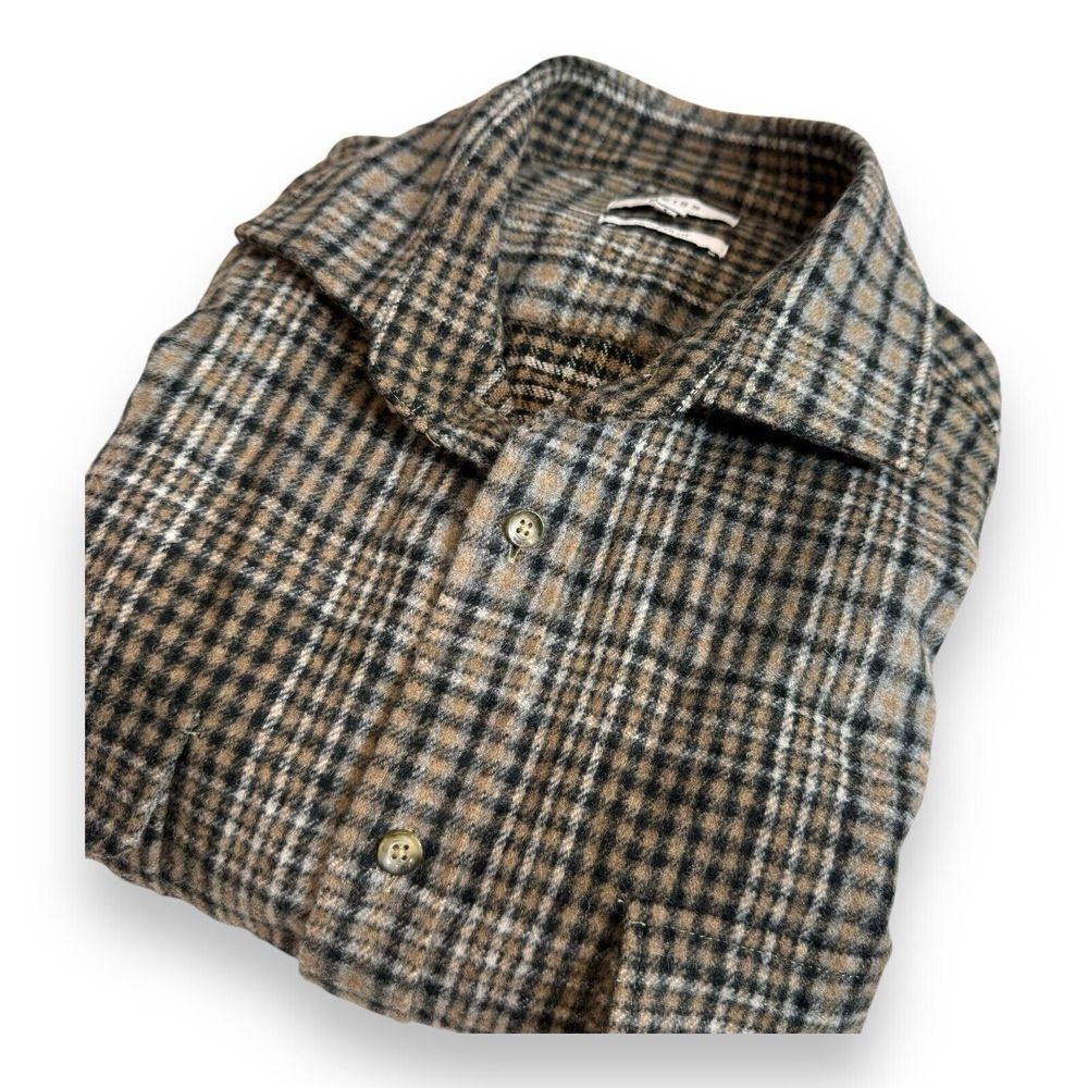 Reiss Men's 'BREES' Brown Tweed Check Long Sleeve Over Shirt Size Large